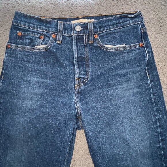 LEVI'S BIG E WEDGIE Blue Jeans - Like New - Dark Wash -Button 'Fly -  Size 27X27 - Picture 2 of 14